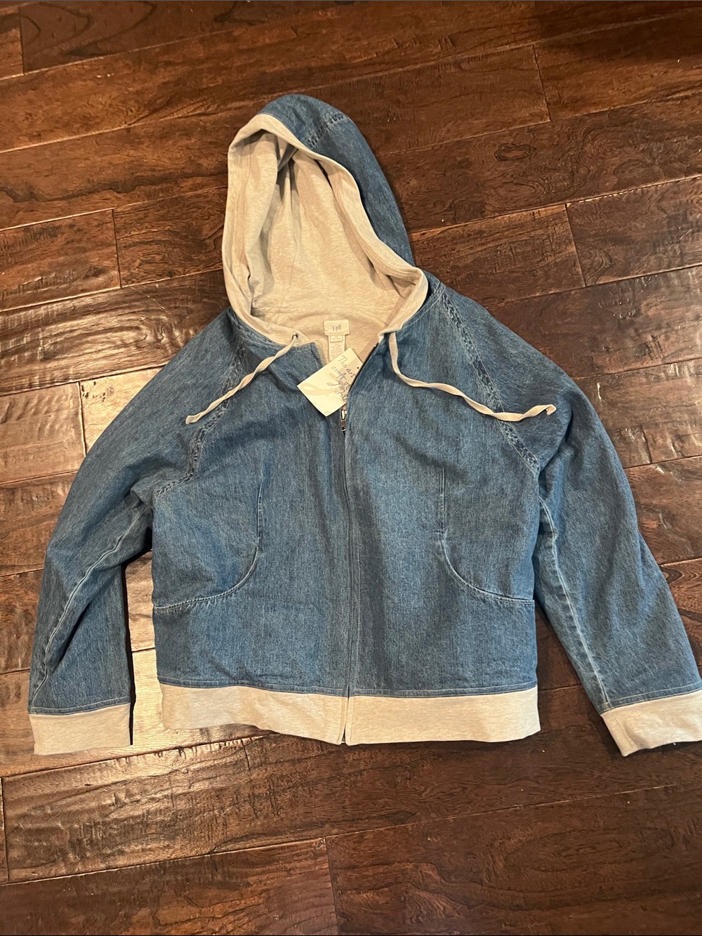 NWT J.Jill Denim Knit Hooded Jacket Size M petite